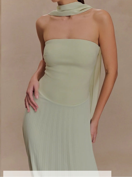 Meshki Dresses & Skirts - Meshki Strapless Pleated Maxi Dress in Sage Green Caira